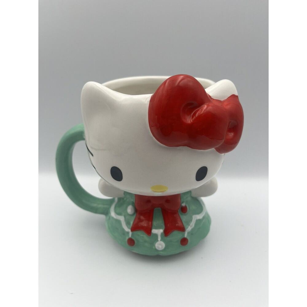 New Hello Kitty Christmas Tree Dress 3D Sculpted Large Ceramic Mug 6”